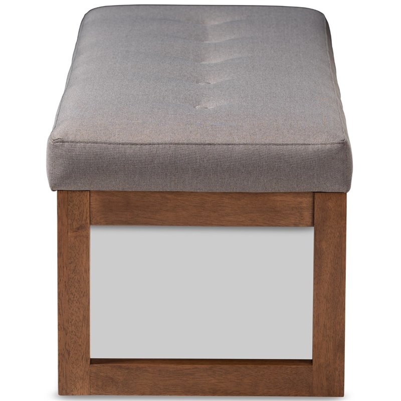 Bowery Hill Tufted Bench in Grey and Walnut Brown