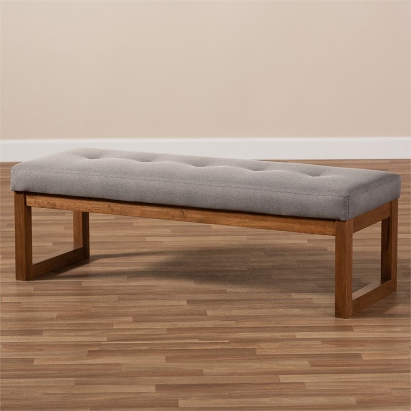 Bowery Hill Tufted Bench in Grey and Walnut Brown