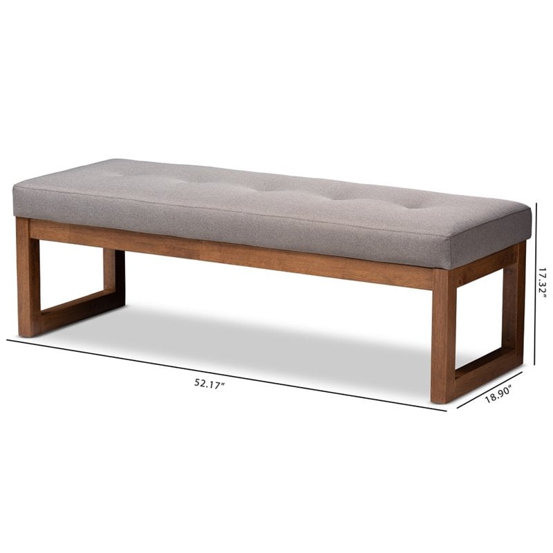 Bowery Hill Tufted Bench in Grey and Walnut Brown
