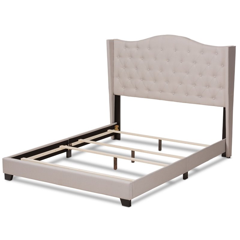 Bowery Hill Modern Upholstered Fabric Tufted King Size Bed in Beige