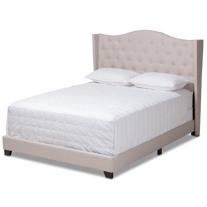 Bowery Hill Modern Upholstered Fabric Tufted King Size Bed in Beige