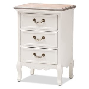Bowery Hill Two Tone Whitewashed Oak and White 3-Drawer Nightstand