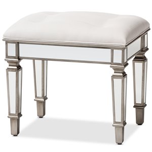 Bowery Hill Mirrored Vanity Bench in White