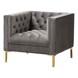 Bowery Hill Velvet Gray Lounge Chair Rectangular Button Tufted 29.13&quotH Unassembled
