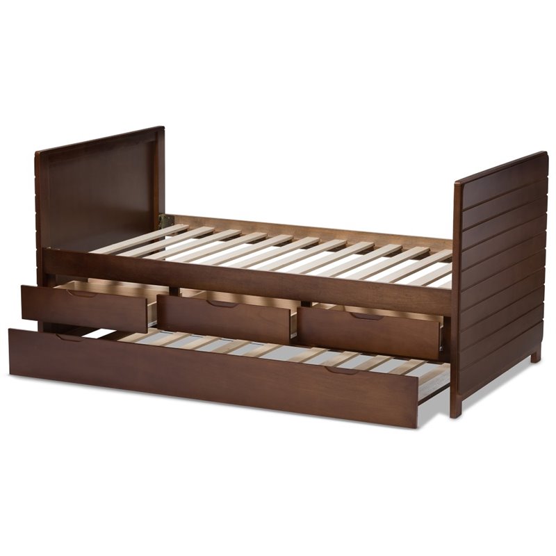 Bowery Hill Contemporary Wood Storage Daybed with Trundle in Mahogany