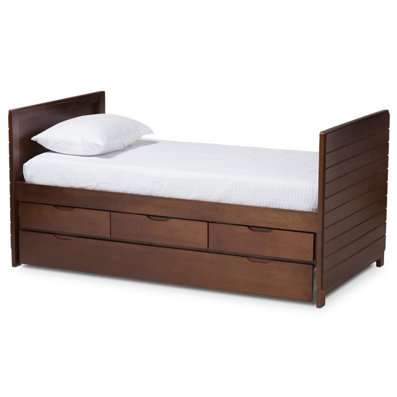 Bowery Hill Contemporary Wood Storage Daybed with Trundle in Mahogany