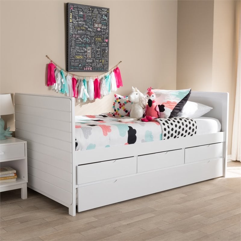 Bowery Hill Wood Storage Daybed with Trundle in White