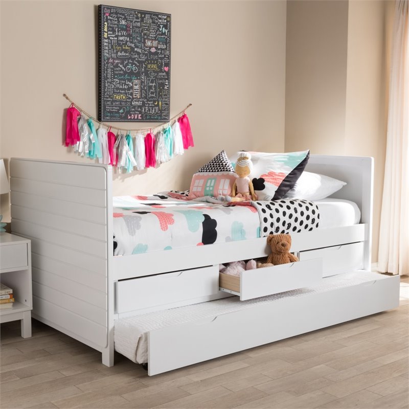 Bowery Hill Wood Storage Daybed with Trundle in White