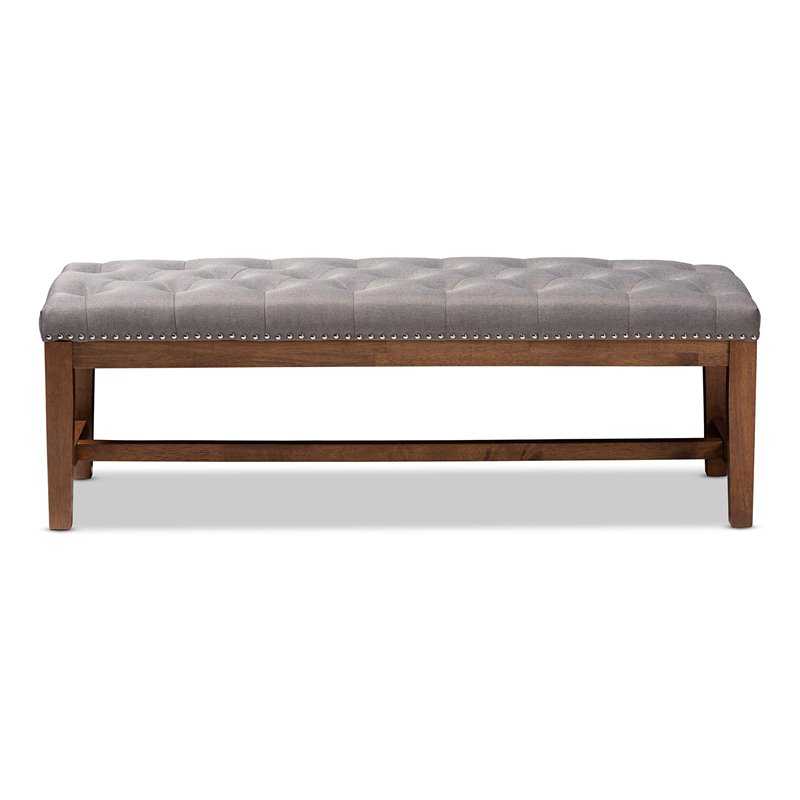 Bowery Hill Tufted Bench in Grey and Walnut Brown