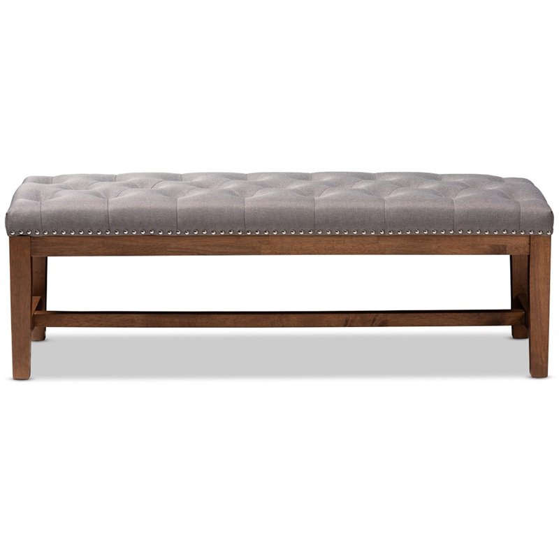 Bowery Hill Tufted Bench in Grey and Walnut Brown