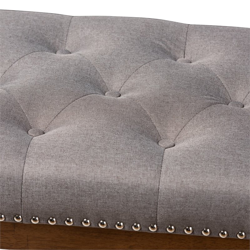 Bowery Hill Tufted Bench in Grey and Walnut Brown