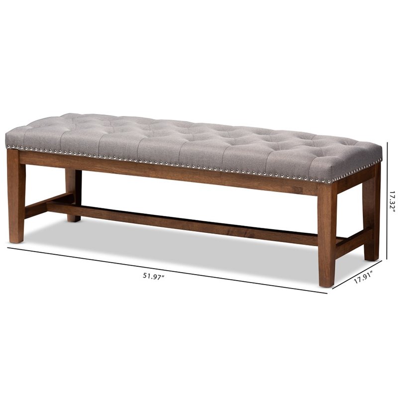 Bowery Hill Tufted Bench in Grey and Walnut Brown