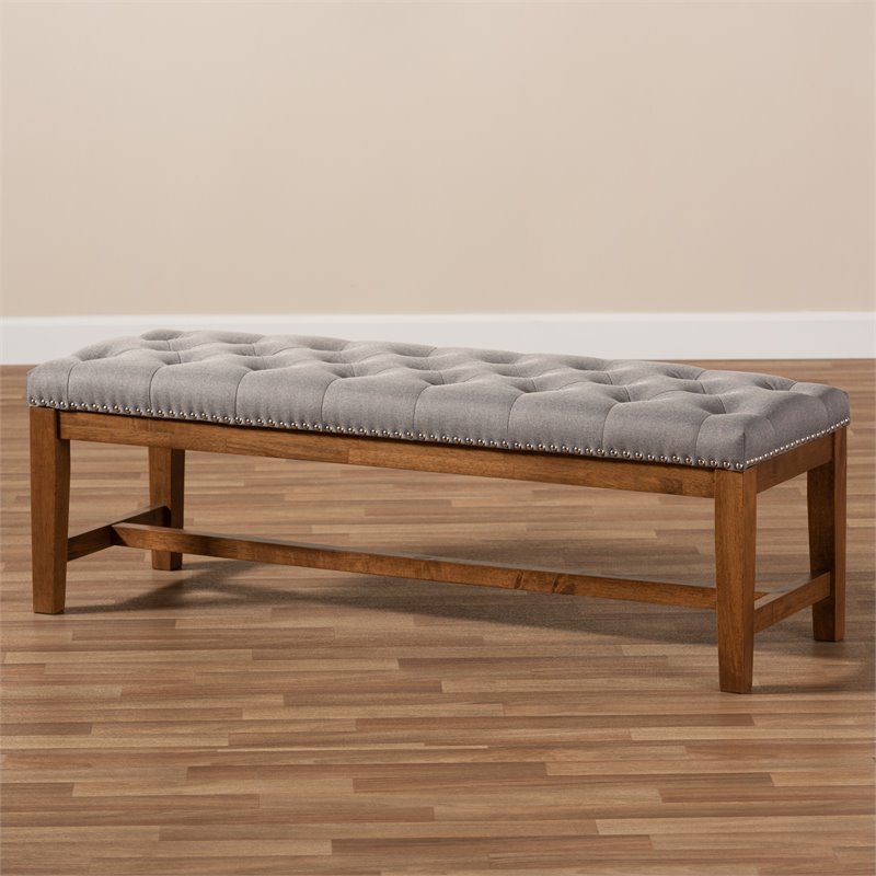 Bowery Hill Tufted Bench in Grey and Walnut Brown