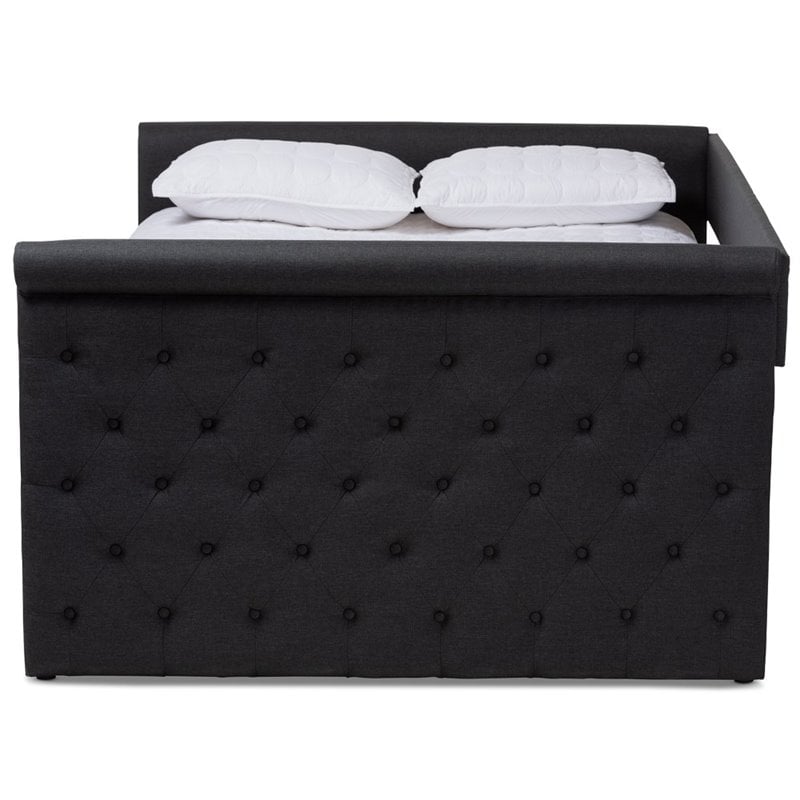 Bowery Hill Fabric Tufted Full Daybed with Trundle in Dark Gray