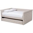 Bowery Hill Fabric Tufted Full Daybed with Trundle in Light Beige