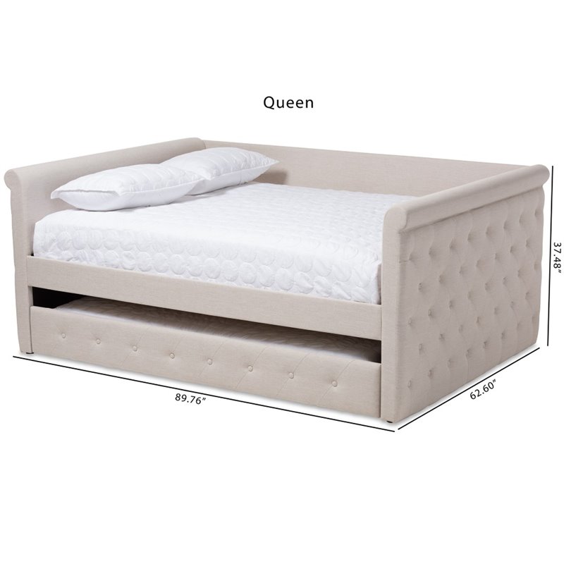 Bowery Hill Fabric Tufted Queen Daybed with Trundle in Beige