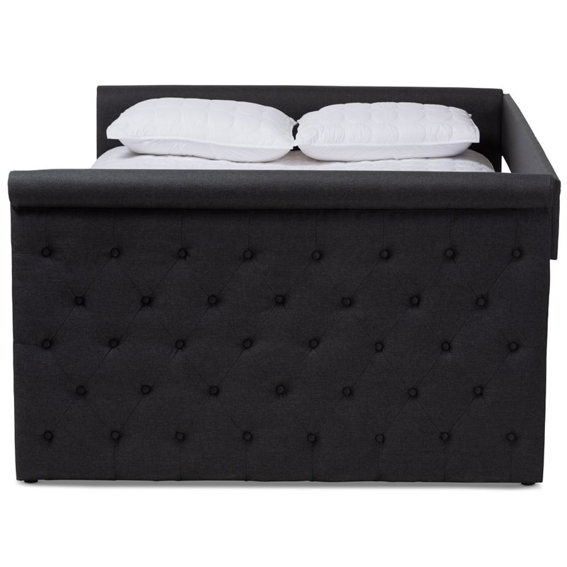 Bowery Hill Tufted Queen Daybed with Trundle in Dark Grey
