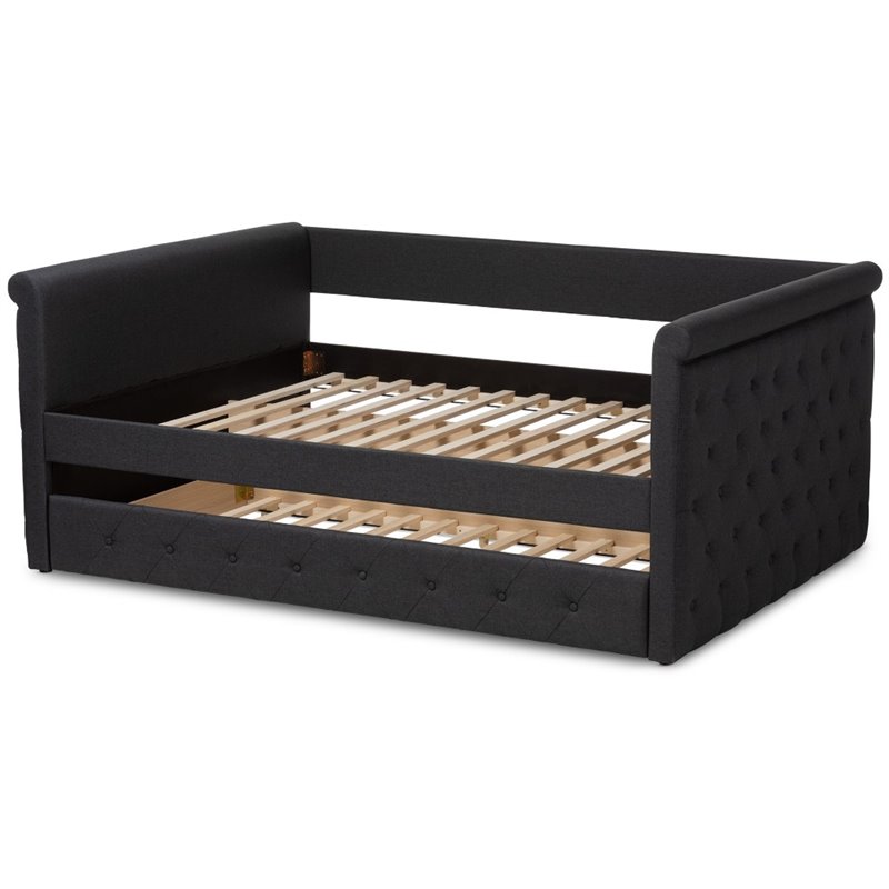 Bowery Hill Tufted Queen Daybed with Trundle in Dark Grey