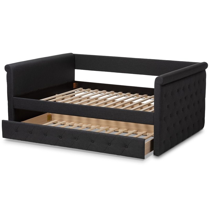 Bowery Hill Tufted Queen Daybed with Trundle in Dark Grey