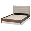 Bowery Hill Mid-Century Wood Tufted King Panel Platform Bed in Light Beige