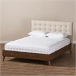 Bowery Hill Mid-Century Wood Tufted King Panel Platform Bed in Light Beige
