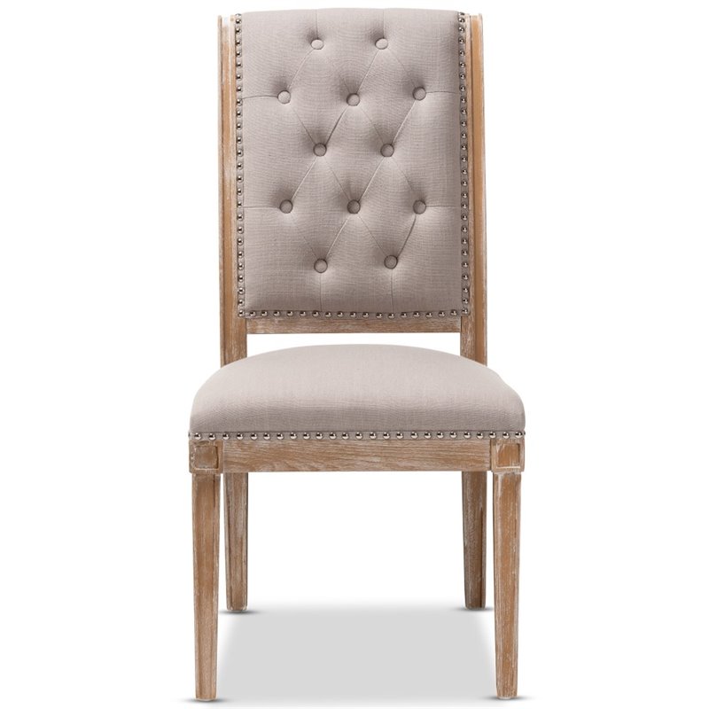 Bowery Hill Tufted Dining Side Chair in Beige and Oak