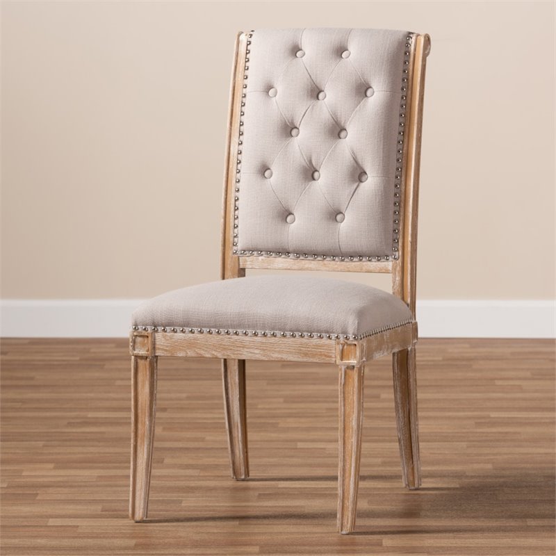 Bowery Hill Tufted Dining Side Chair in Beige and Oak