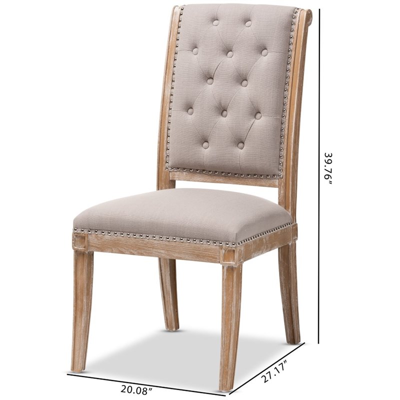 Bowery Hill Tufted Dining Side Chair in Beige and Oak
