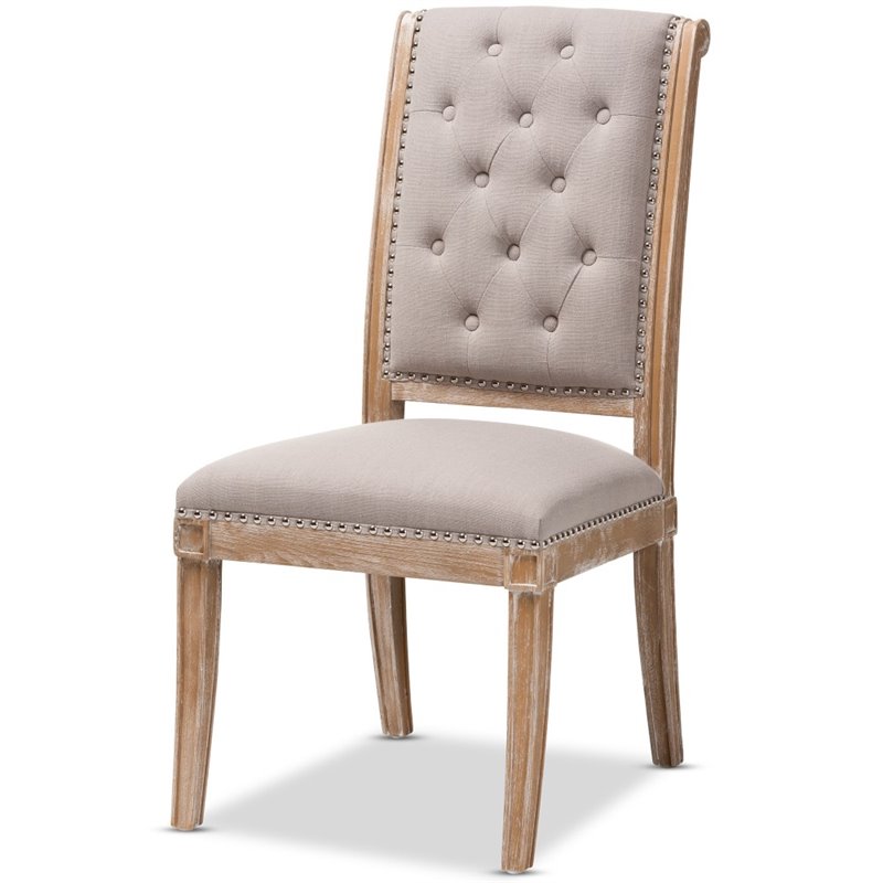 Bowery Hill Tufted Dining Side Chair in Beige and Oak