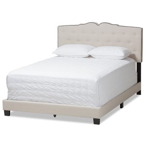Bowery Hill Fabric Tufted King Bed in Light Beige