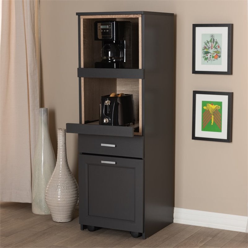 Bowery Hill Microwave Cabinet in Dark Grey and Oak Brown