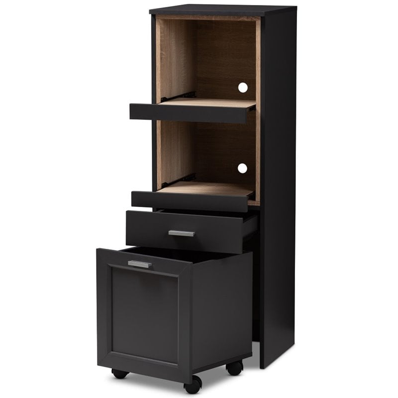 Bowery Hill Microwave Cabinet in Dark Grey and Oak Brown