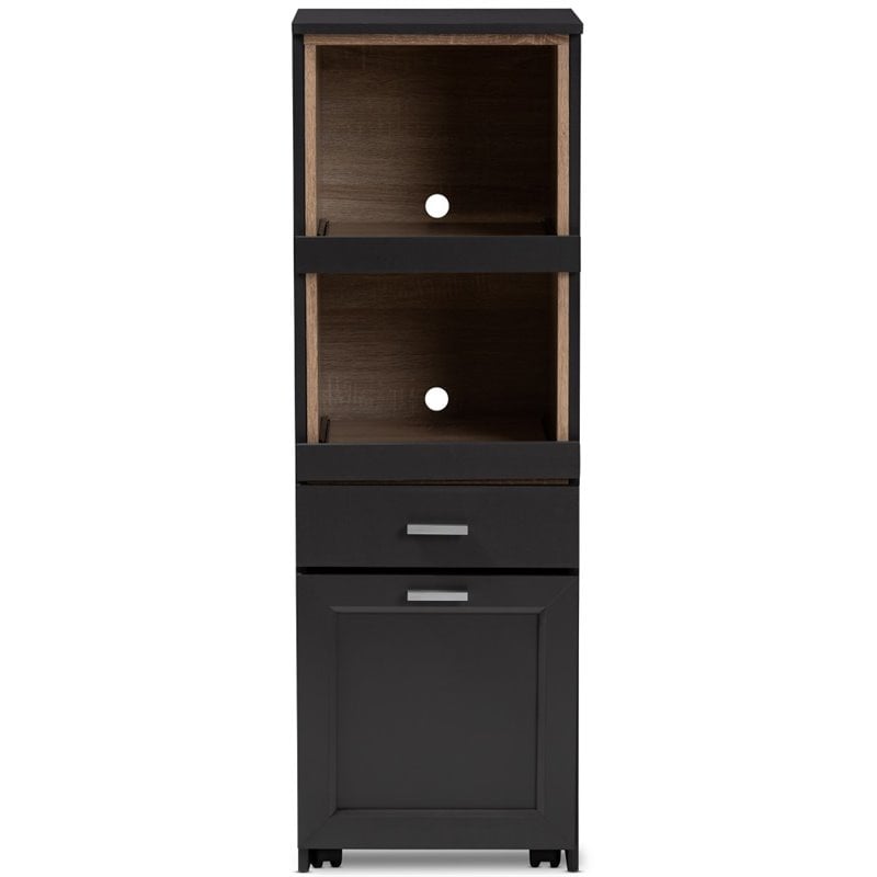 Bowery Hill Microwave Cabinet in Dark Grey and Oak Brown