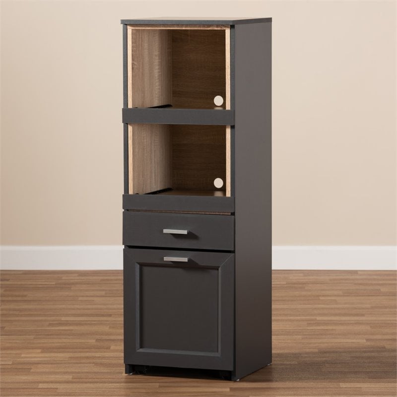 Bowery Hill Microwave Cabinet in Dark Grey and Oak Brown