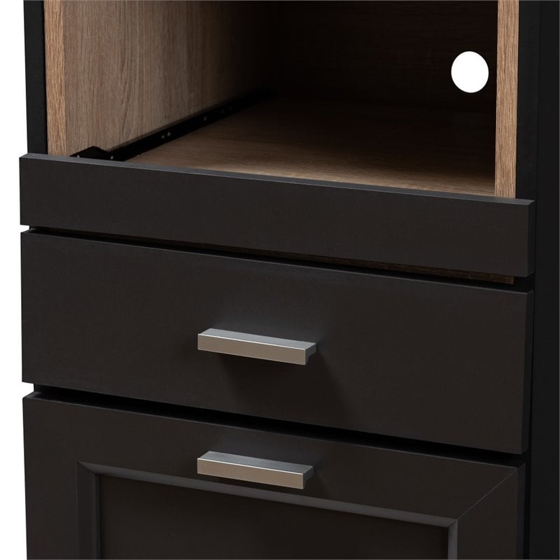 Bowery Hill Microwave Cabinet in Dark Grey and Oak Brown