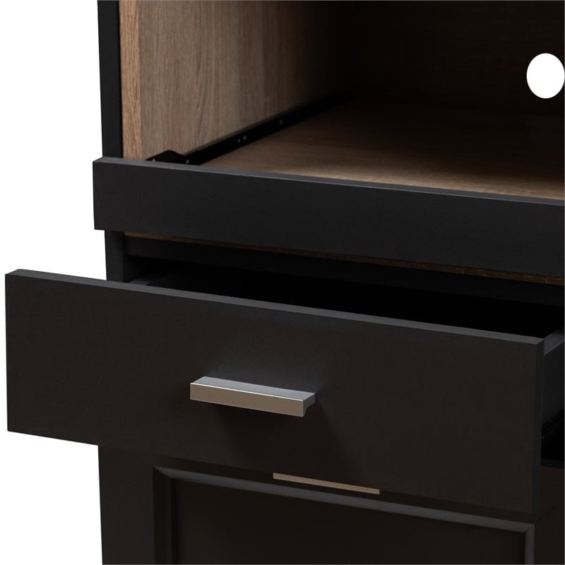 Bowery Hill Microwave Cabinet in Dark Grey and Oak Brown