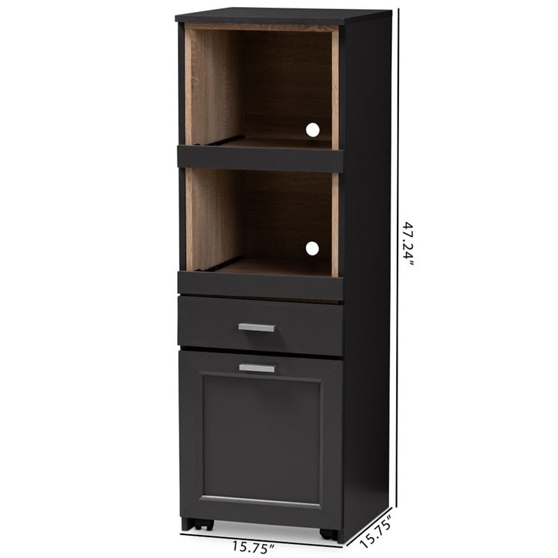 Bowery Hill Microwave Cabinet in Dark Grey and Oak Brown