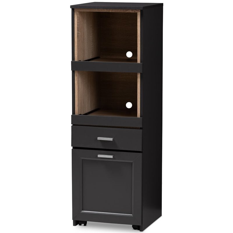 Bowery Hill Microwave Cabinet in Dark Grey and Oak Brown