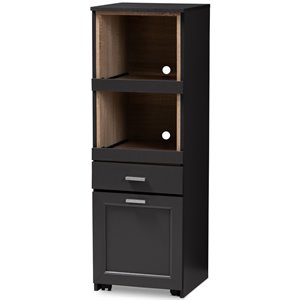 bowery hill microwave cabinet in dark grey and oak brown