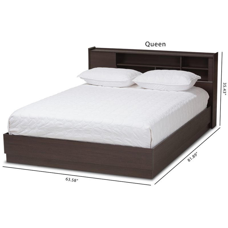 Bowery Hill Traditional Wood Queen Bookcase Platform Bed in Brown