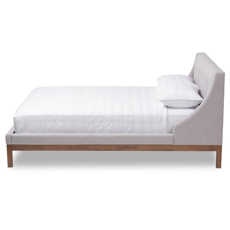 Bowery Hill Modern Upholstered Fabric Queen Platform Bed in Grayish Beige