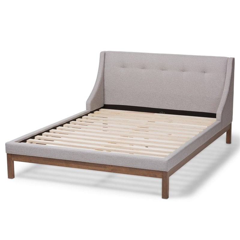 Bowery Hill Modern Upholstered Fabric Queen Platform Bed in Grayish Beige