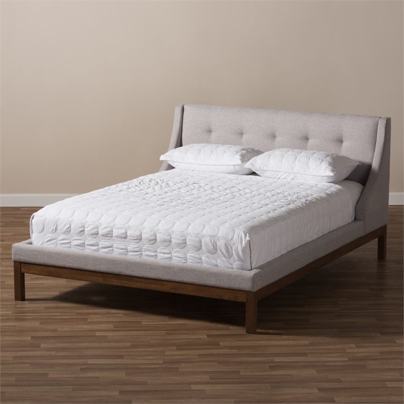 Bowery Hill Modern Upholstered Fabric Queen Platform Bed in Grayish Beige