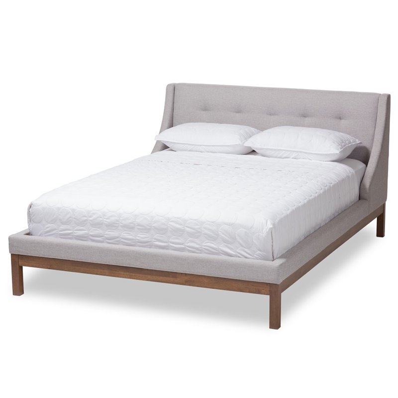 Bowery Hill Modern Upholstered Fabric Queen Platform Bed in Grayish Beige