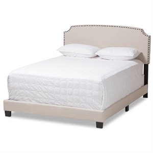 Bowery Hill Nailhead Upholstered King Bed in Light Beige