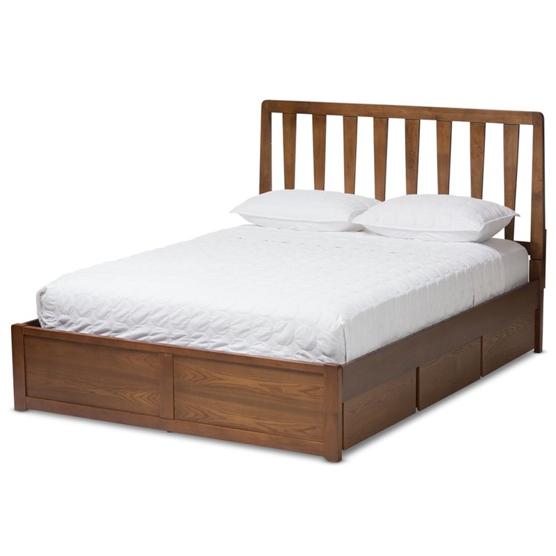 Bowery Hill Modern Wood Queen Spindle Storage Platform Bed in Walnut Brown
