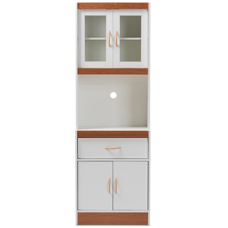 Bowery Hill Wood Kitchen Cabinet and Hutch in White and Cherry