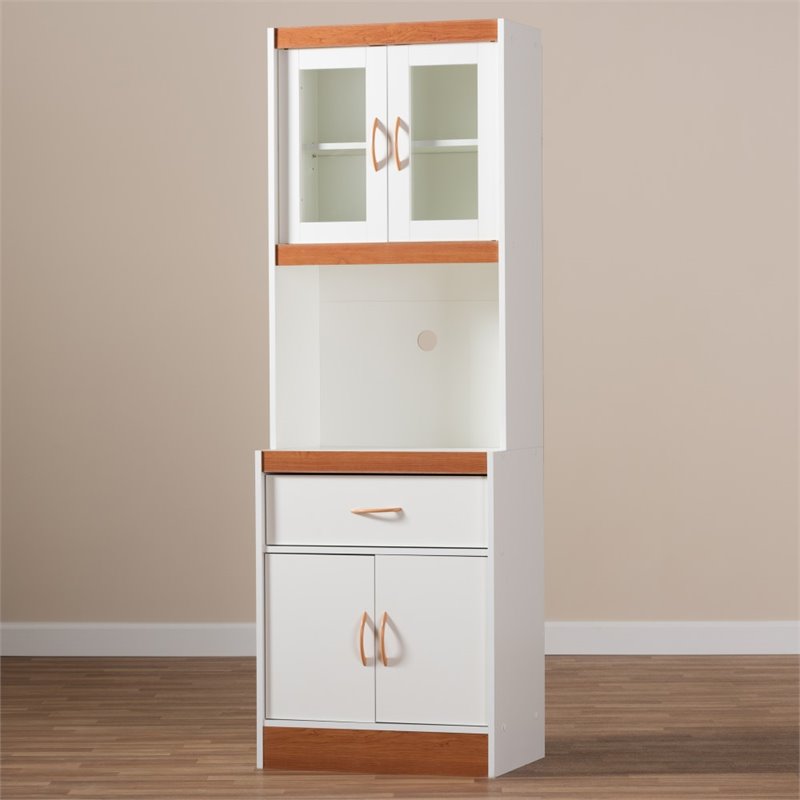 Bowery Hill Wood Kitchen Cabinet and Hutch in White and Cherry