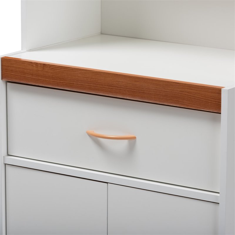 Bowery Hill Wood Kitchen Cabinet and Hutch in White and Cherry