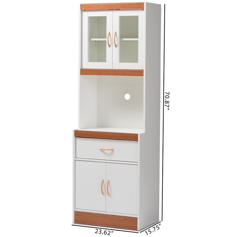 Bowery Hill Wood Kitchen Cabinet and Hutch in White and Cherry